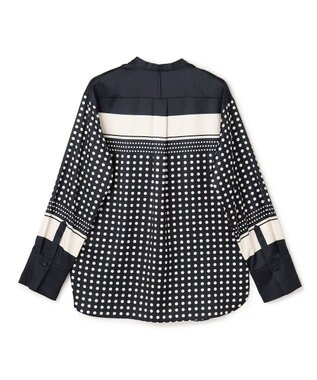 BEIGE， GADE / モノトーンドット柄バンドカラーブラウス Navy Mix