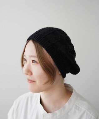 石田製帽 オーガニックコットン アラン編みベレー ブラック