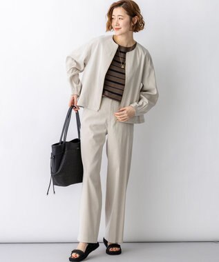 23区 リネンレーヨンストレッチ ノーカラー ブルゾン ベージュ系