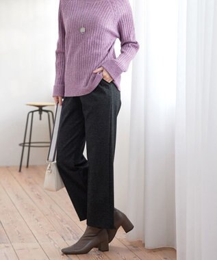 Tiaclasse L ミニチェッカー裏起毛・ストレートパンツ ブラック