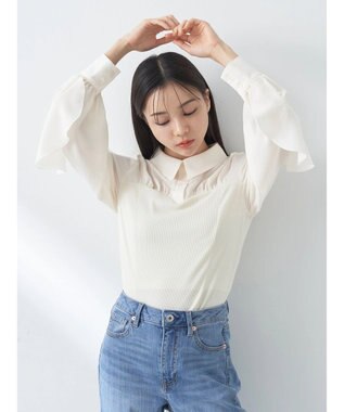 earth music&ecology ドッキングフリルシャツ見えプルオーバー Ivory