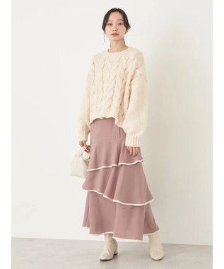 earth music&ecology パイピングフリルティアードスカート Pink Beige