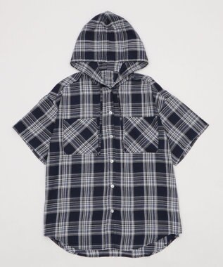 WEGO フードチェックBIGシャツ（S） ネイビー