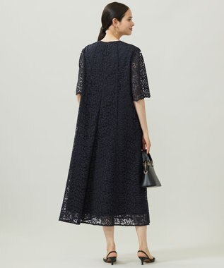 自由区 S 【洗える】フラワーリーフコードレース ワンピース ネイビー