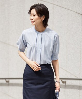 J.PRESS LADIES L 【イージーケア】ストライプジャージー バンドカラー カットソー