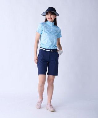 FILA GOLF／marie claire 【Marie claire sports】小花柄ハーフジップ半袖シャツ ブルー