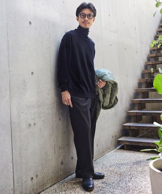 UNFILO MENS スタイリッシュ タートルネック ニット ブラック