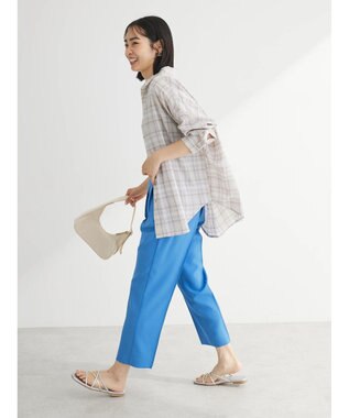 Green Parks リネンレーヨン２ｗａｙシャツ Check Beige