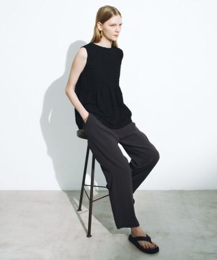 #Newans 【金子綾さんインスタライブご紹介アイテム】（セットアップ可能）ふくれジャガード ペプラムブラウス ブラック