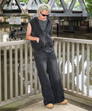 WEGO 【ユニセックス着用ITEM】ショートノースリーブZIPパーカー スミクロ