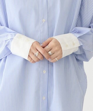 AMERICAN HOLIC イージーケアバンドカラーロングシャツ Stripe Sax