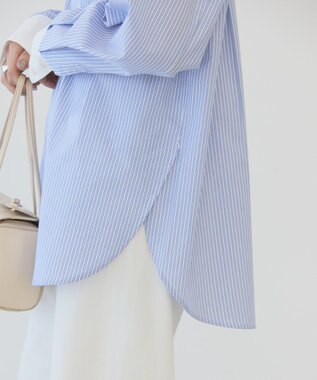 AMERICAN HOLIC イージーケアバンドカラーロングシャツ Stripe Sax