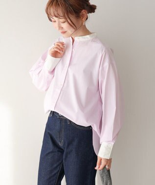 AMERICAN HOLIC イージーケアバンドカラーロングシャツ Pink