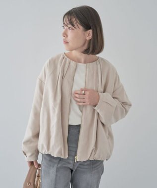 Green Parks ノーカラータックスウェード調ブルゾン Ecru