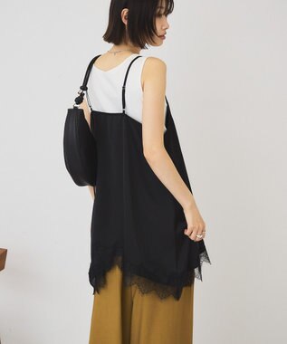 AMERICAN HOLIC イレギュラーヘムサテンレースキャミソール Black