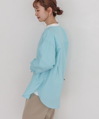 AMERICAN HOLIC イージーケアバンドカラーロングシャツ Stripe Green