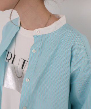 AMERICAN HOLIC イージーケアバンドカラーロングシャツ Stripe Green