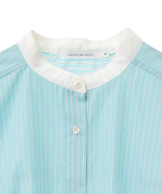 AMERICAN HOLIC イージーケアバンドカラーロングシャツ Stripe Green