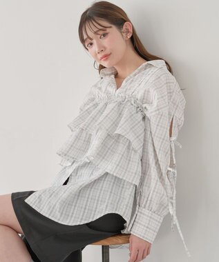 earth music&ecology 【予約】アソートチェックティアードビスチェ チェックアイボリー