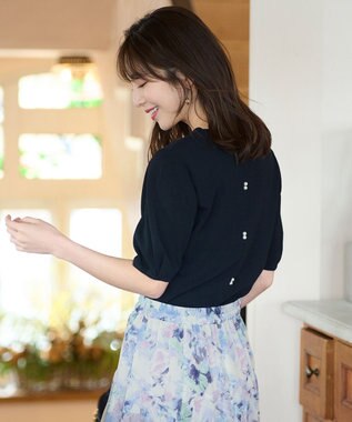 ANY SIS 【洗える】タックスリーブパール調 ニット ブラック