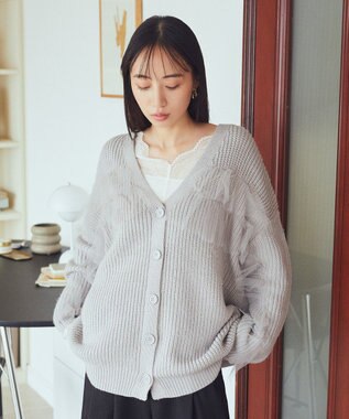 earth music&ecology チュールフリルカーディガン Light Gray