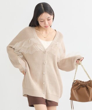 earth music&ecology チュールフリルカーディガン Beige