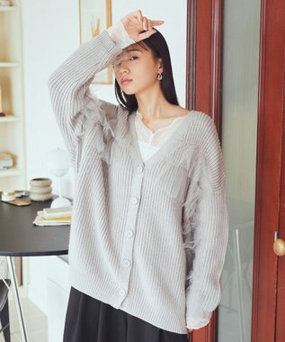 earth music&ecology チュールフリルカーディガン Light Gray