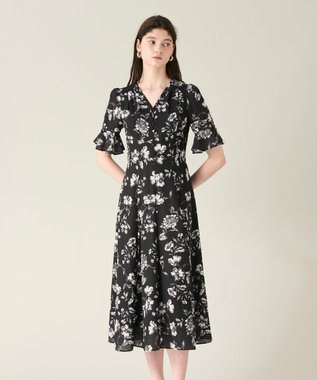 GRACE CONTINENTAL フラワープリントフレアワンピース ブラック