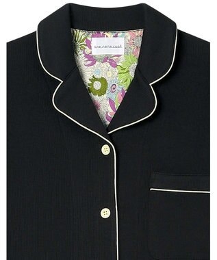 une nana cool 【綿混】ソフトコットンリブ 長袖開襟パジャマ MADE WITH LIBERTY FABRIC ブラック