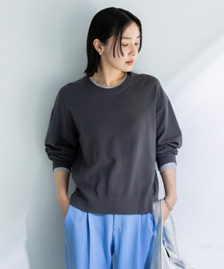 Green Parks アンチピリングレイヤード風ニットプルオーバー Dark Gray