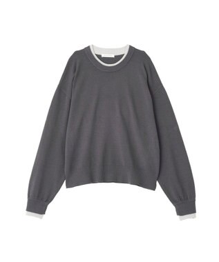 Green Parks アンチピリングレイヤード風ニットプルオーバー Dark Gray