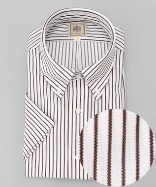 J.PRESS MEN 【J.PRESS PLUS】カノコインレイストライプパッチポケット シャツ/B.D. ダークブラウン系1