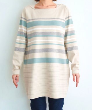 Tiaclasse 【洗える】マルチボーダーニットチュニック ベージュ