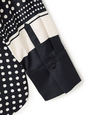 BEIGE， GADE / モノトーンドット柄バンドカラーブラウス Navy Mix