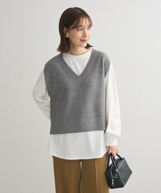 Green Parks ＳＥＴ２点　ニットベスト＋ロンＴＥＥ Gray Mixture