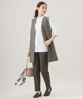 J.PRESS LADIES L 【洗える】T/Rアルガンシルクチェック テーパード パンツ ブラウンチェック系