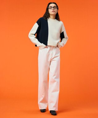 BEIGE， LAURIERS / ウールカシミヤバイカラーニット Ecru×Navy