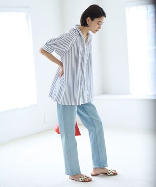 UNFILO センタープレステーパードデニム サックス