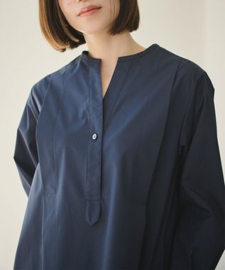 #Newans 【ANSWER for 骨格ストレート】タックデザインスキッパーネックシャツ ネイビー系