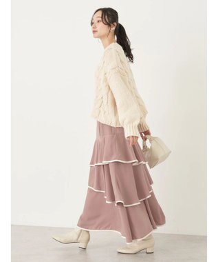 earth music&ecology パイピングフリルティアードスカート Pink Beige