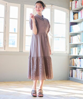 Feroux 刺繍入りシャツ ワンピース ダークブラウン系