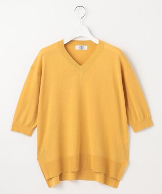 J.PRESS LADIES L 【洗える】COTTON LINEN Vネック ニット マリーゴールド系