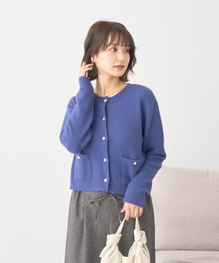 earth music&ecology 【イージーケア】パウダーシャギークルーネックカーディガン Navy