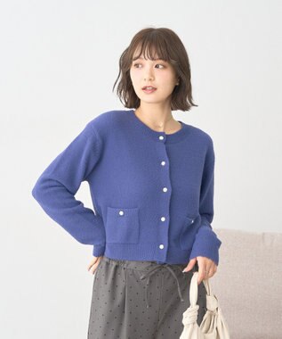 earth music&ecology 【イージーケア】パウダーシャギークルーネックカーディガン Navy