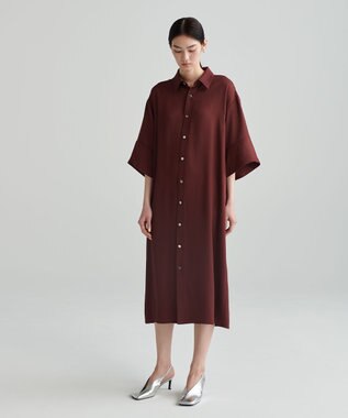NAVE 【ReNAVE  洗える】アセテートギャバシャツドレス バーガンディ
