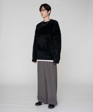 WEGO 【2025秋冬新作/ユニセックス着用ITEM/MLサイズ展開】フェザーニットプルオーバー ブラック