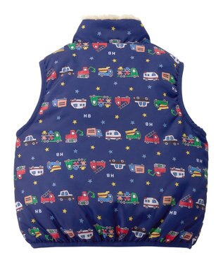 MIKI HOUSE HOT BISCUITS 【80-120cm】 裏ボアフリース リバーシブル総柄ベスト 紺