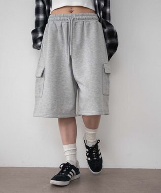 WEGO 【ウエストゴム】スウェットカーゴハーフパンツ 杢グレー