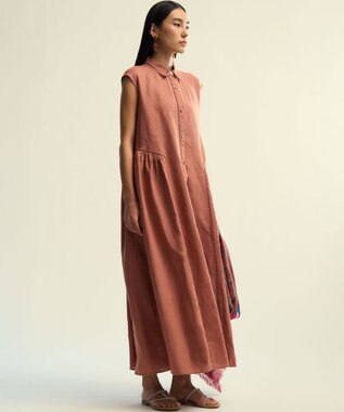 23区 【GOLD LABEL】ノーザンリネン ハシゴレース シャツワンピース オールドローズ系