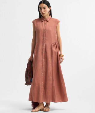 23区 【GOLD LABEL】ノーザンリネン ハシゴレース シャツワンピース オールドローズ系